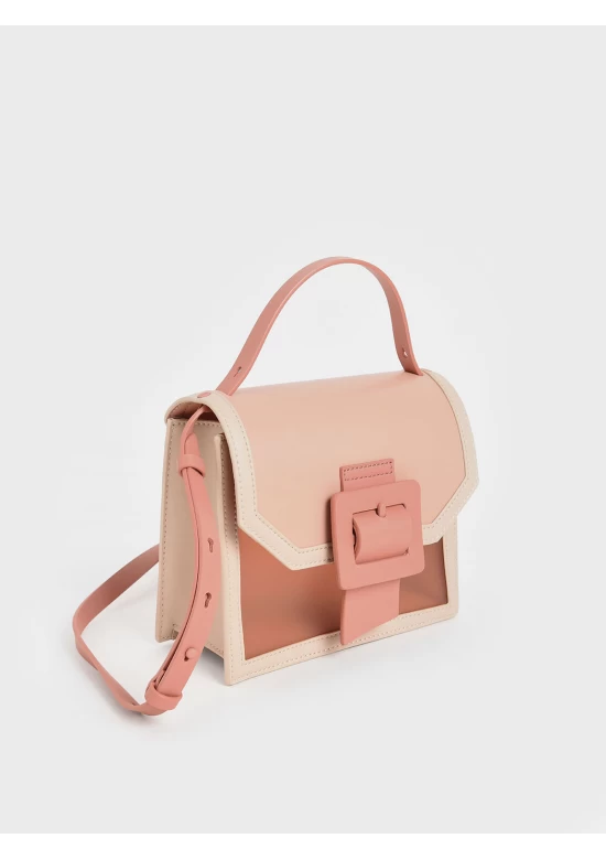 Charles Keith See Through Effect Buckled Bag Nude